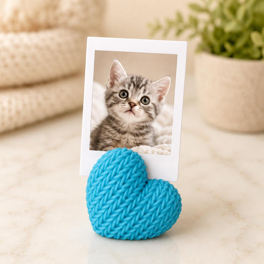 3D Knitted Heart Photo Holder | Mini Picture Stand | Pet Photo Display | Keepsake Gift