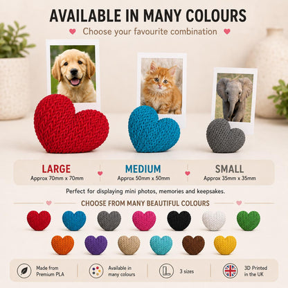 3D Knitted Heart Photo Holder | Mini Picture Stand | Pet Photo Display | Keepsake Gift