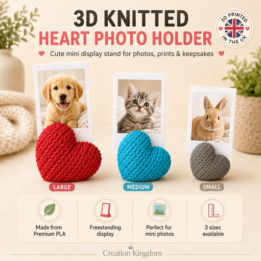 3D Knitted Heart Photo Holder | Mini Picture Stand | Pet Photo Display | Keepsake Gift