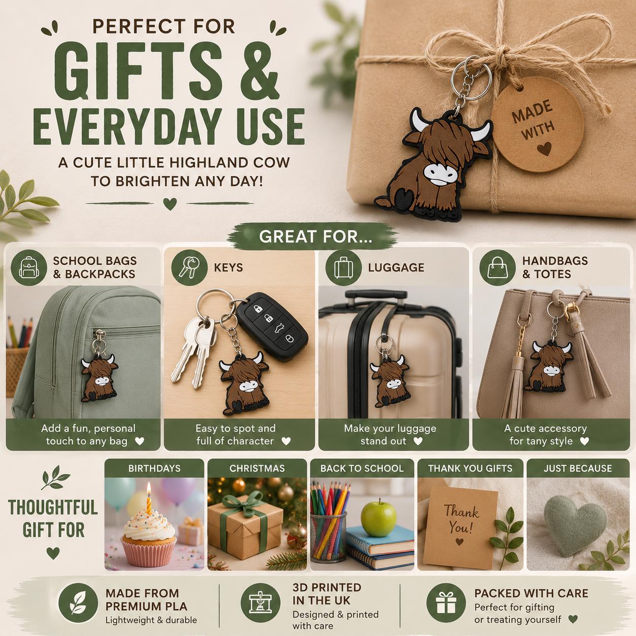 Highland Cow Keyring | Animal Charm | UK Made Bag Accessory