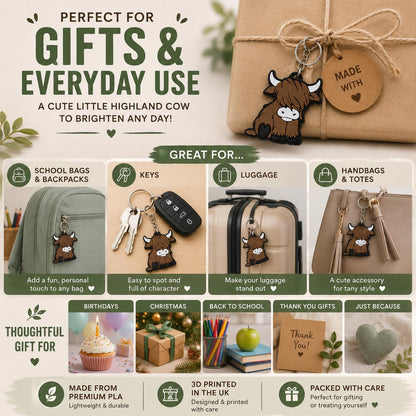 Highland Cow Keyring | Animal Charm | UK Made Bag Accessory