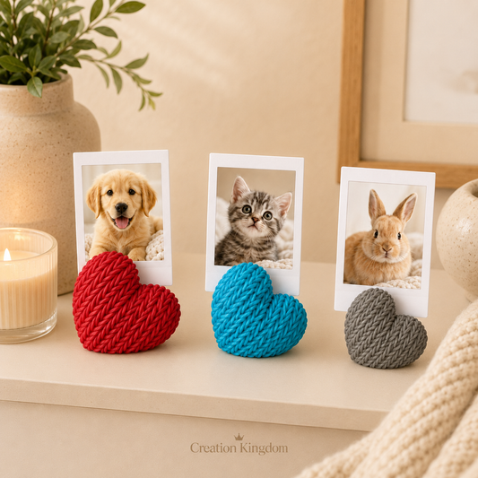 3D Knitted Heart Photo Holder | Mini Picture Stand | Pet Photo Display | Keepsake Gift
