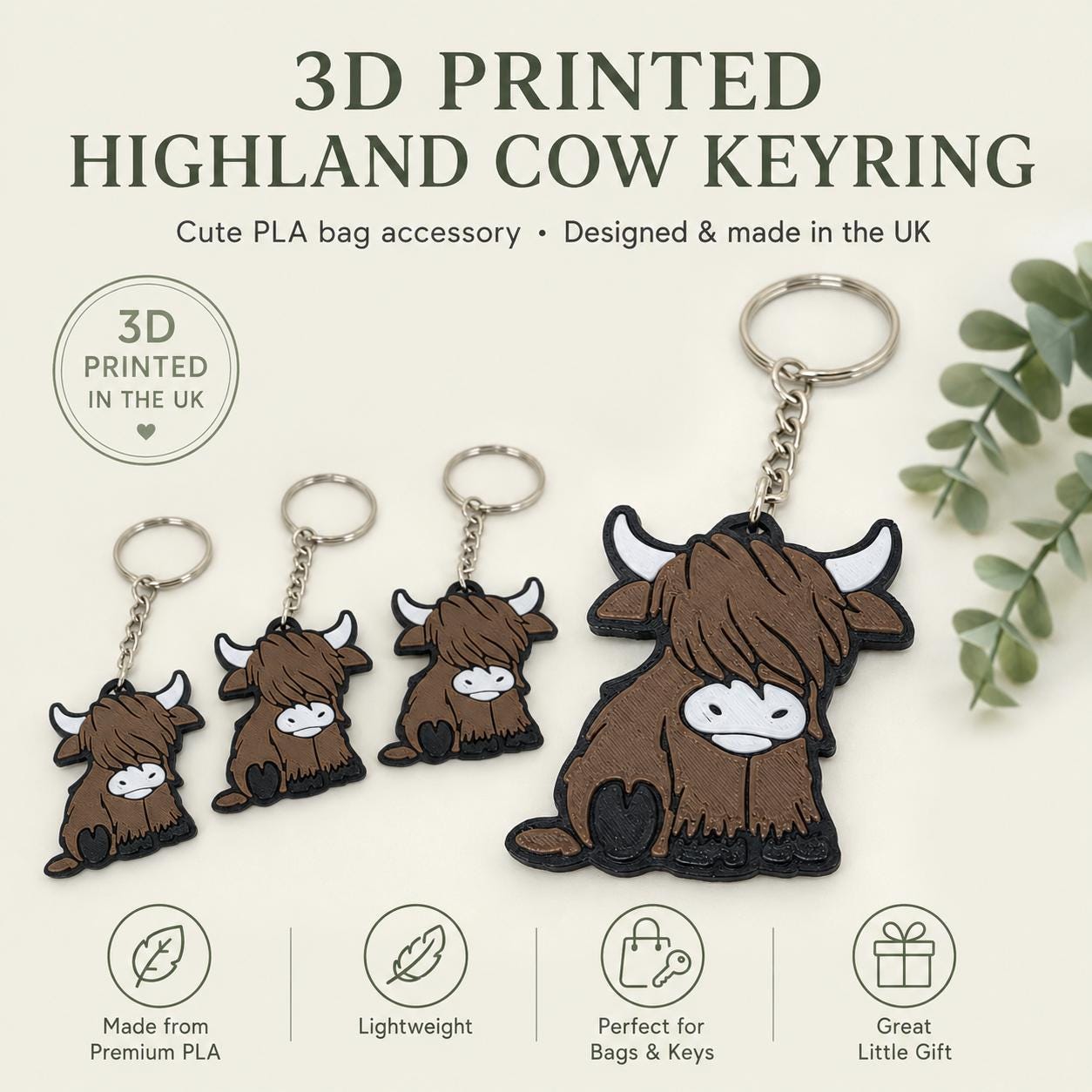 Highland Cow Keyring | Animal Charm | UK Made Bag Accessory