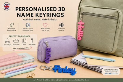 Personalised 3D Name Keyrings - School Bag & Lunchbox Keyring - Back to School