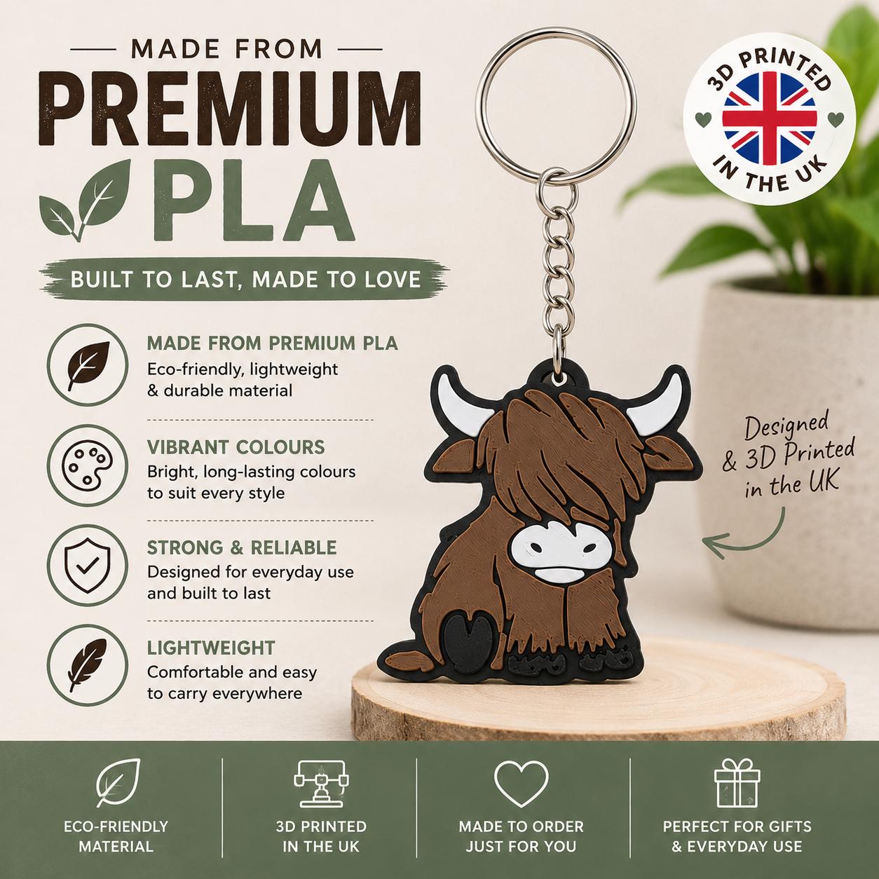 Highland Cow Keyring | Animal Charm | UK Made Bag Accessory