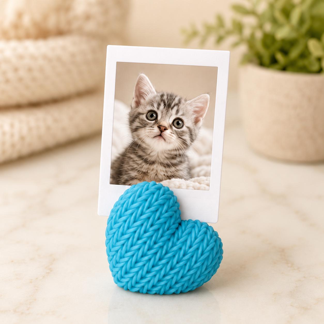 3D Knitted Heart Photo Holder | Mini Picture Stand | Pet Photo Display | Keepsake Gift