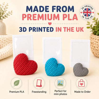 3D Knitted Heart Photo Holder | Mini Picture Stand | Pet Photo Display | Keepsake Gift