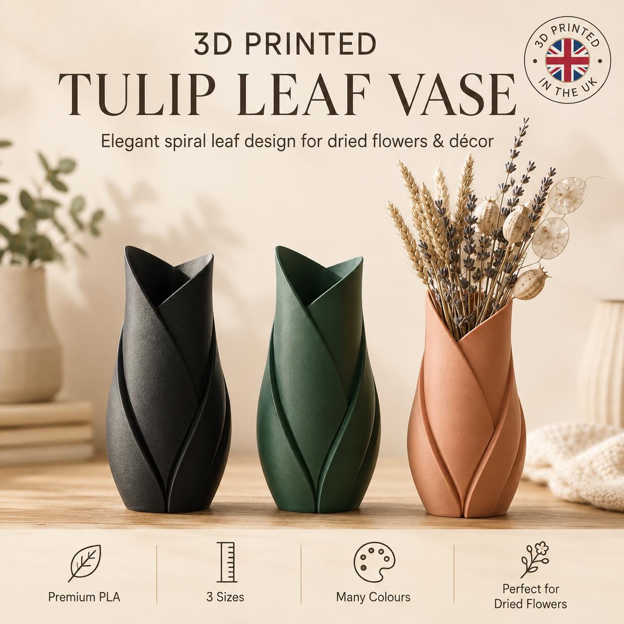 Tulip Leaf Vase | Modern Dried Flower Vase | Home Decor Gift