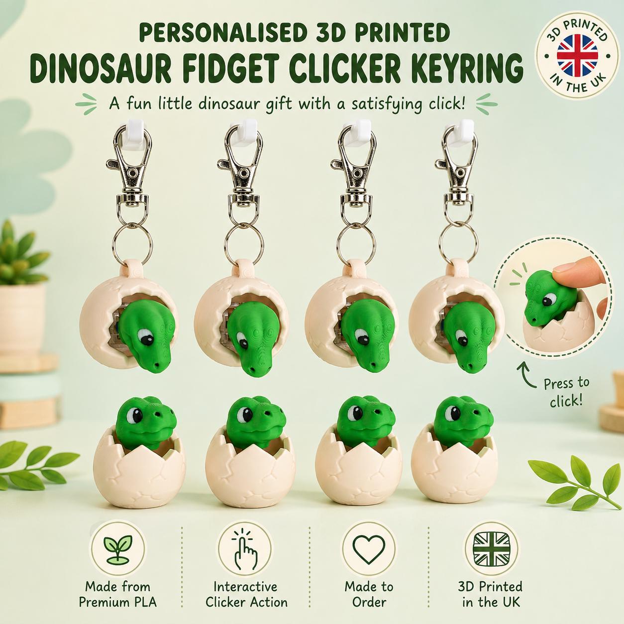 Dinosaur Fidget Clicker Keyring | 3D Dino Gift