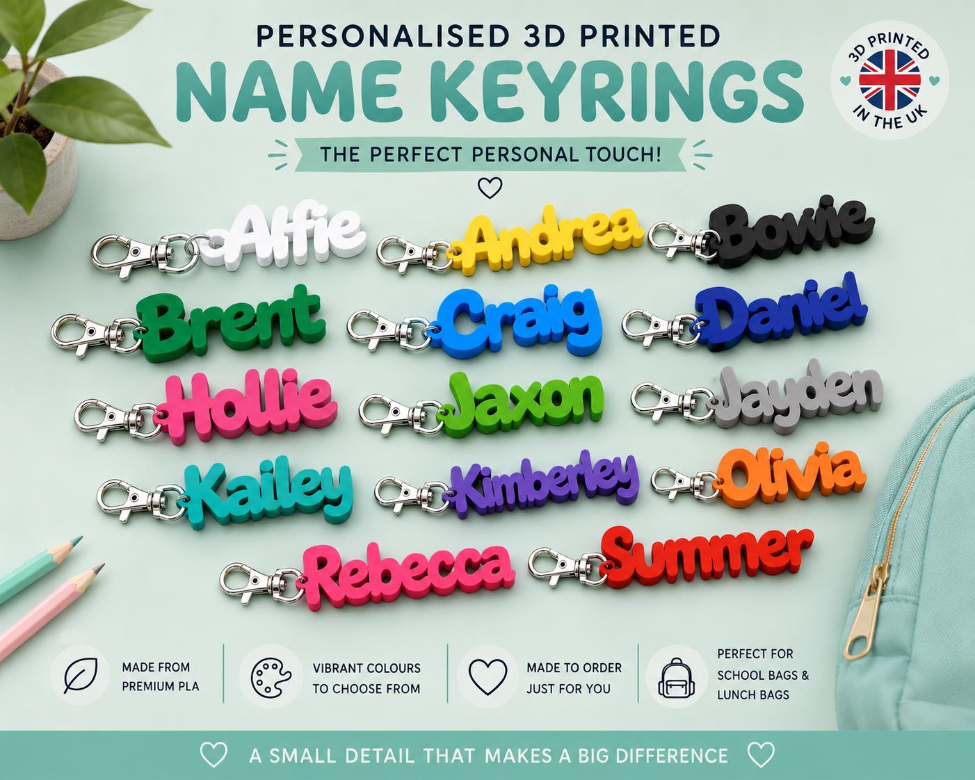 Personalised 3D Name Keyrings - School Bag & Lunchbox Keyring - Back to School