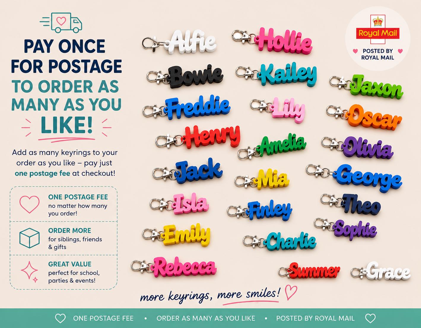 Personalised 3D Name Keyrings - School Bag & Lunchbox Keyring - Back to School
