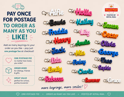 Personalised 3D Name Keyrings - School Bag & Lunchbox Keyring - Back to School