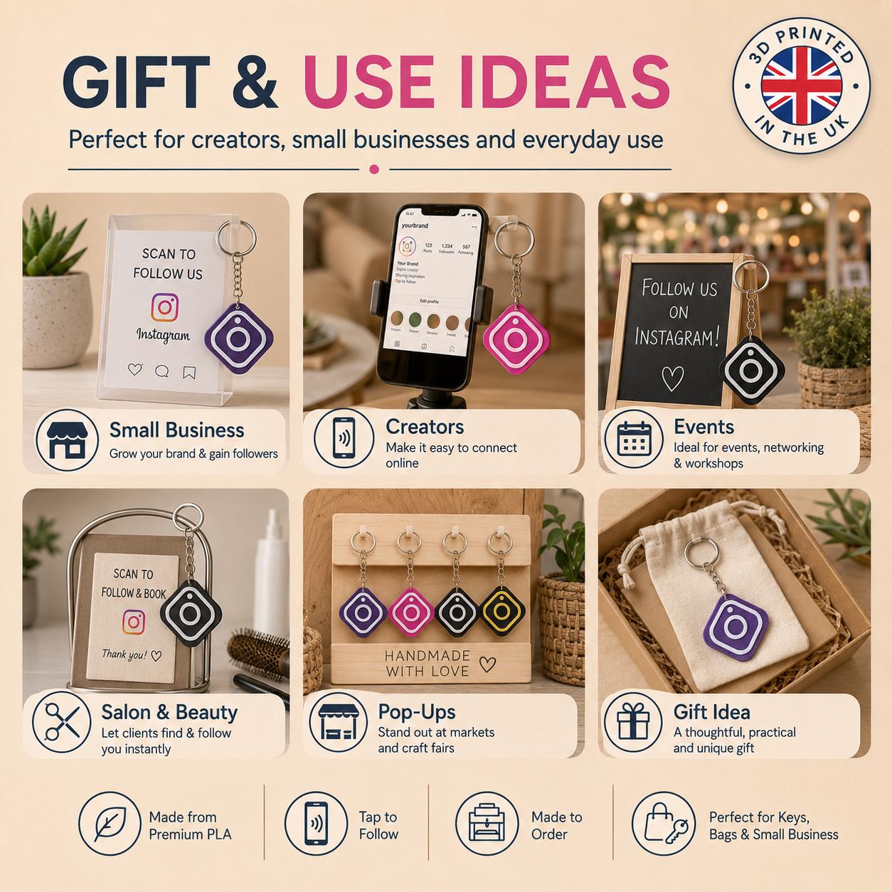 Personalised Instagram NFC Keyring | Tap to Follow Social Media Tag | UK Made