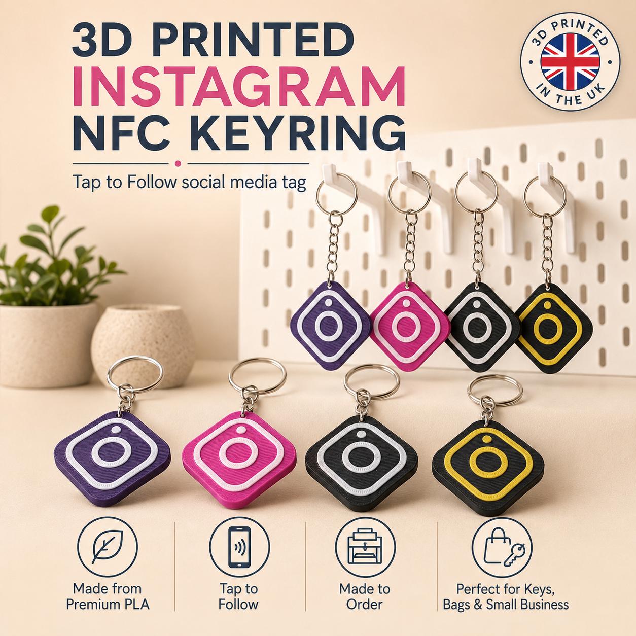 Personalised Instagram NFC Keyring | Tap to Follow Social Media Tag | UK Made